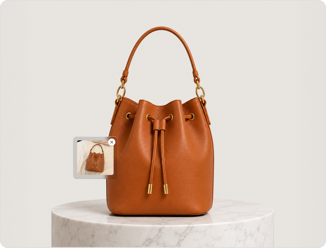 KI-Produkt-Podestgenerator für Taschen, der das perfekte Heldenfoto erzeugt
